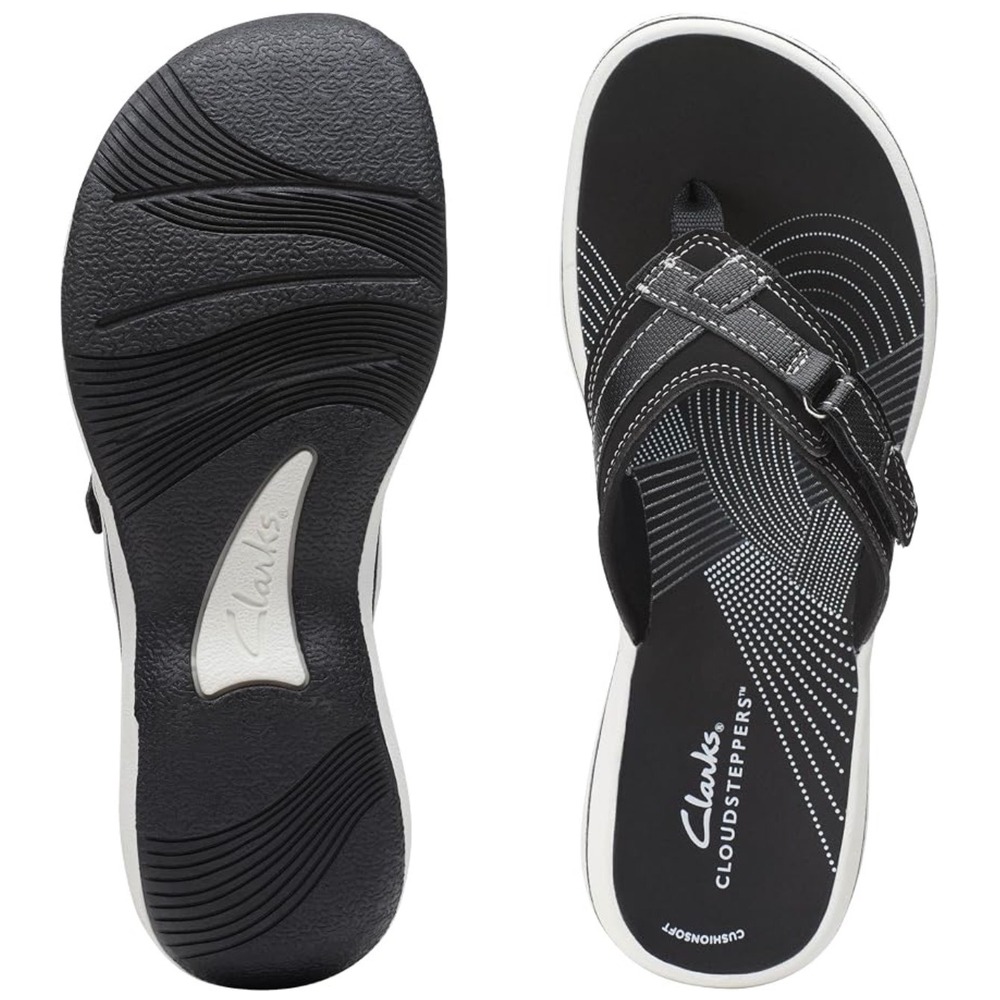 Clarks Cloudsteppers Arla Glitz Black Flip Flop Sandals Womens 6